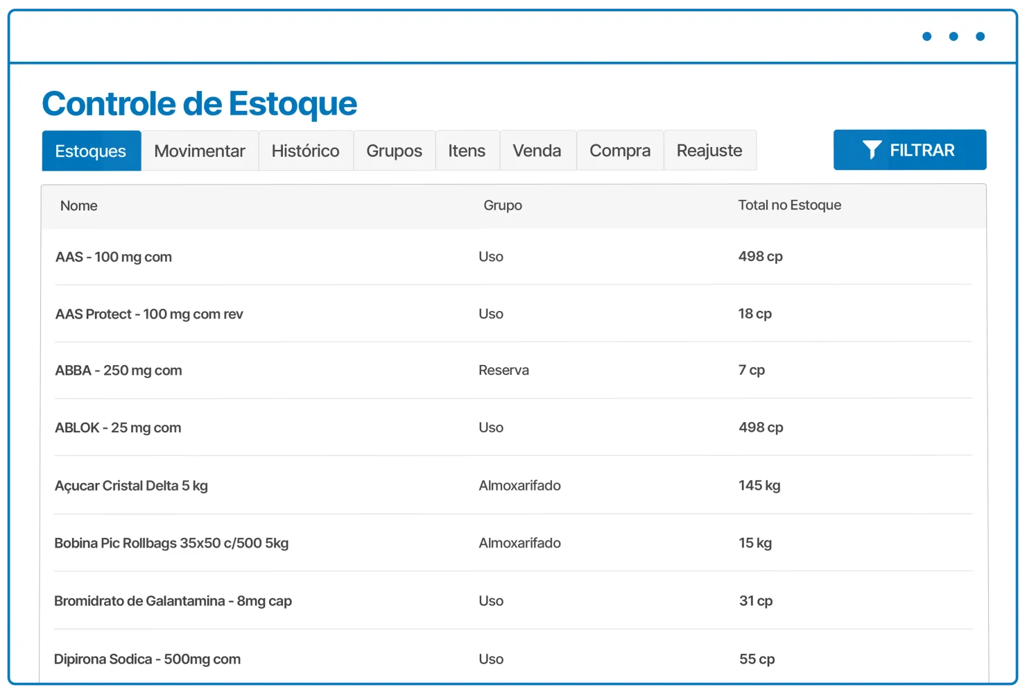 sistema clin home controle de estoque